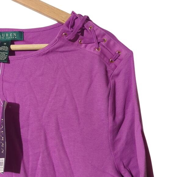 NWT XL/1X Ralph Lauren Violet/Purple/Plum Lace-Up Shoulder Detail T-Shirt [0086] - Picture 3 of 7